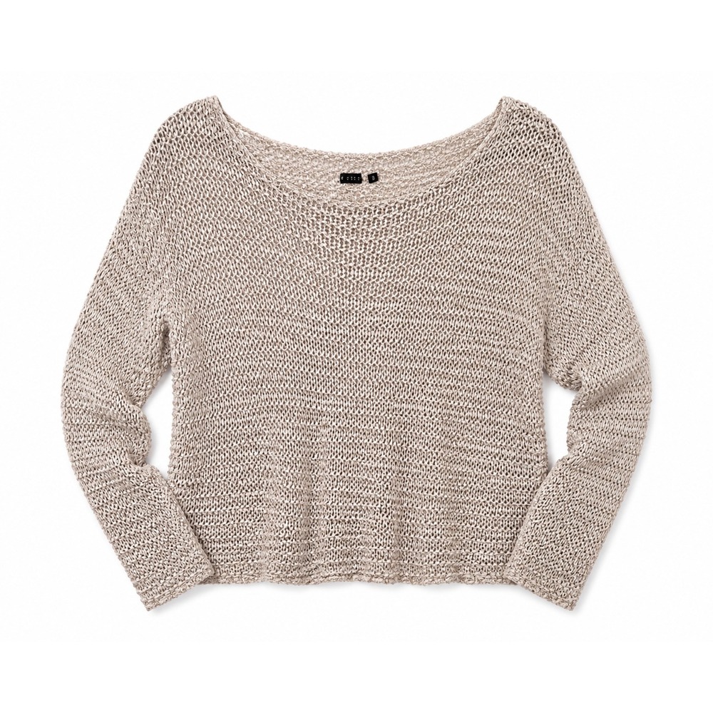 Guess Women Beige Metallic Open Knit Sweater‎ XS Scoop Neck